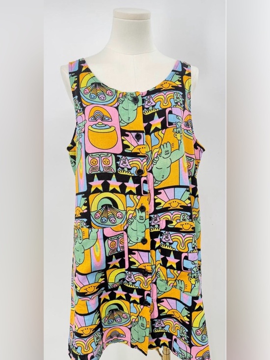 Nooworks Dresses & Skirts - Nooworks Dreyfus 100% Linen Dress Black Rainbow Mushroom Tank Whimsical L